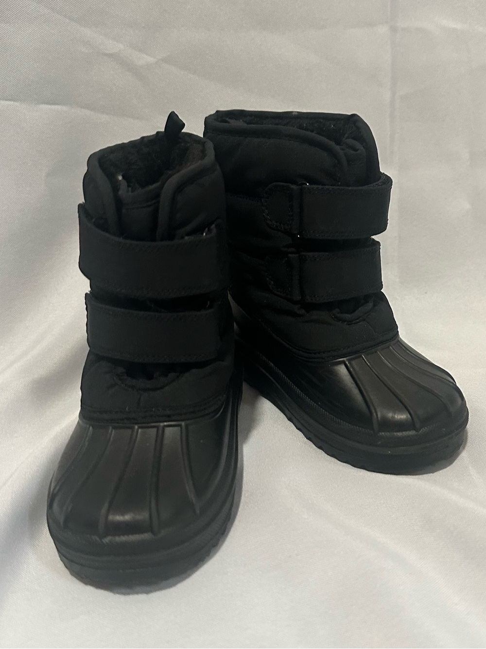 Kids Black Winter Snow Boots with Velcro Straps